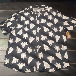 Men's Black Ghost Print Button up Shirt